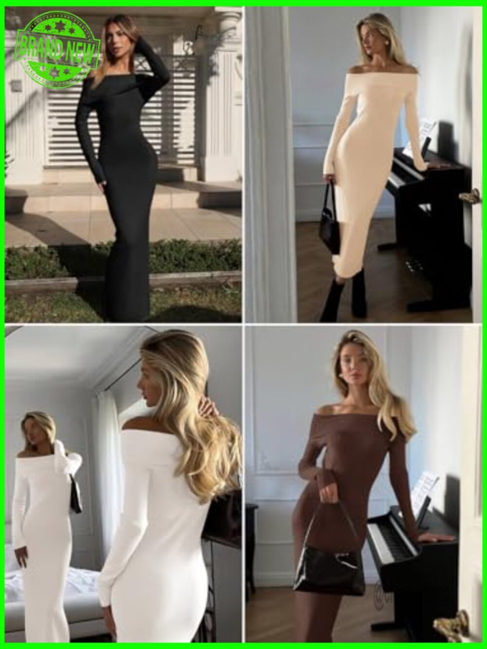 Off Shoulder Bodycon Sweater Dress Long Sleeve Midi Maxi Cocktail Party - Picture 7 of 7